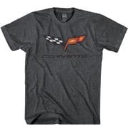 Chevrolet Corvette Crossed Flags Vintage Logo T-Shirt Charcoal