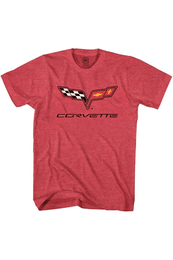 Chevrolet Corvette Crossed Flags Vintage Logo T-Shirt Red