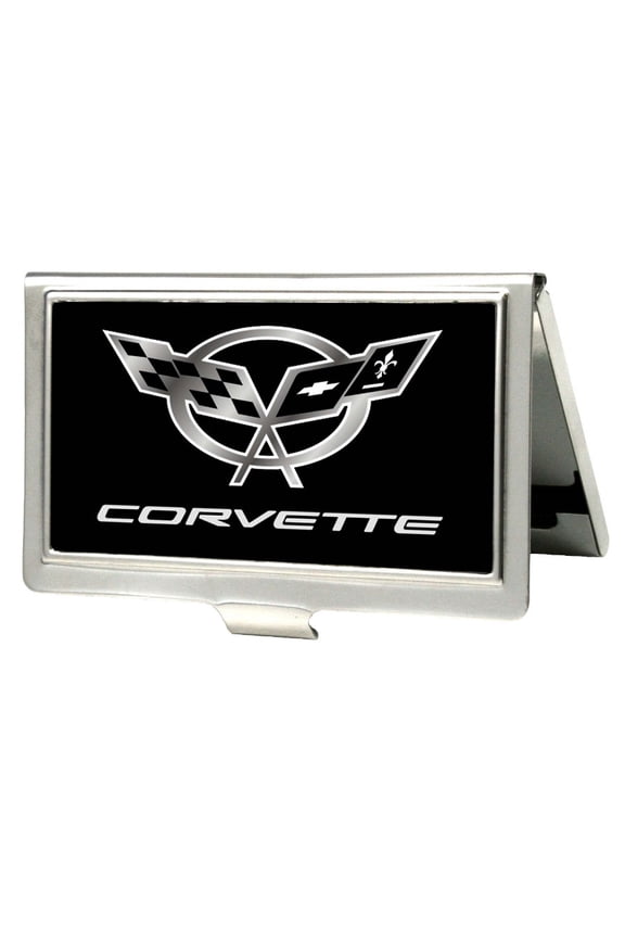 Chevrolet - Corvette Logo Black/Silver - Metal Multi-Use Wallet Business Card Holder