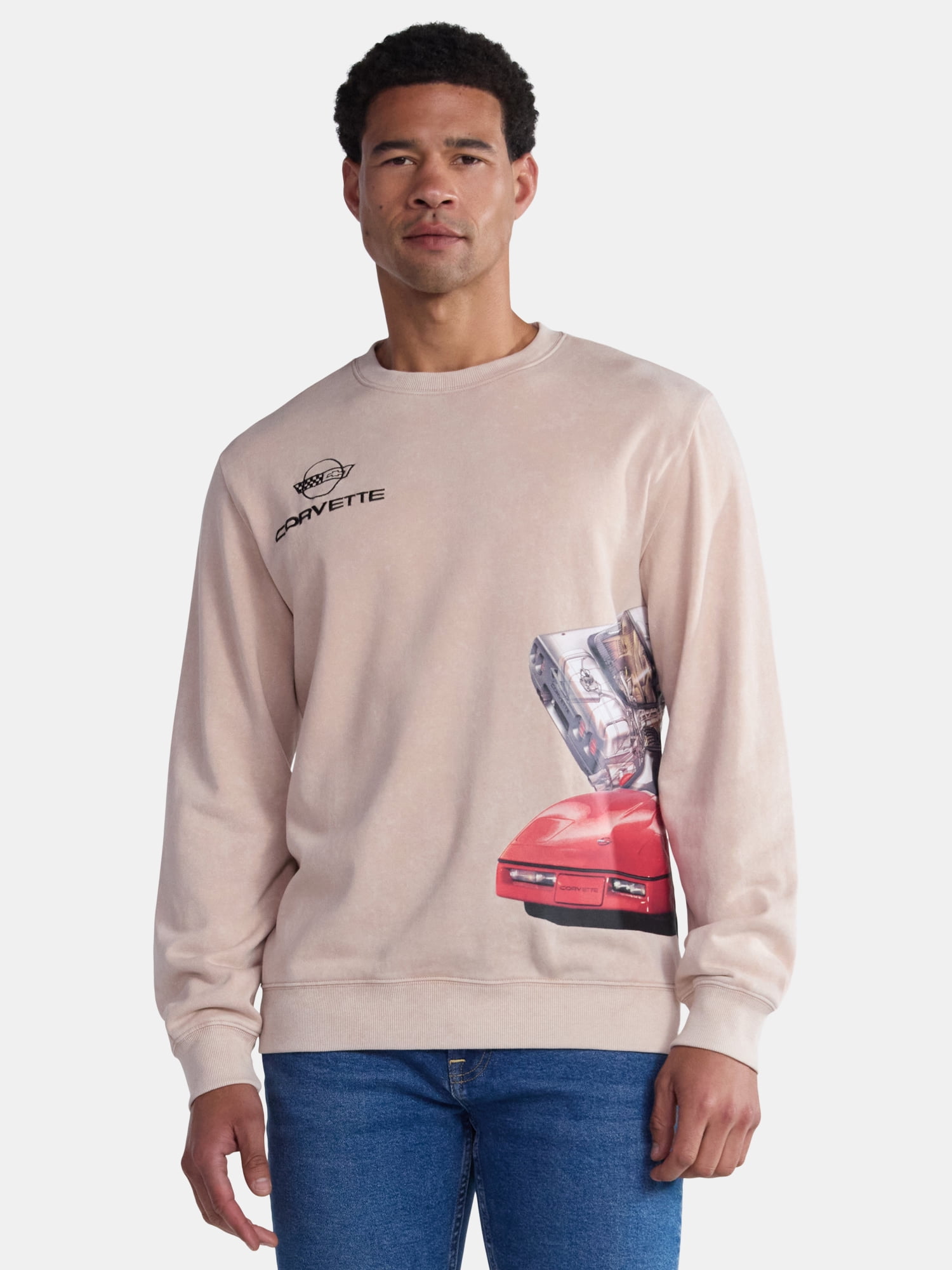 Chevrolet Corvette Men's & Big Men's Graphic Mineral Washed Sweatshirt, Sizes XS-3XL
