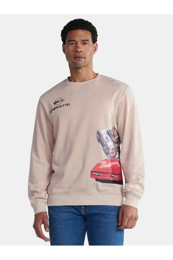 Corvette Men's & Big Men's Graphic Mineral Washed Sweatshirt, Sizes XS-3XL