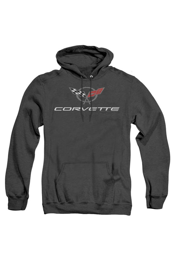 Chevrolet Corvette Modern Emblem Adult Heather Hoodie Sweatshirt Black
