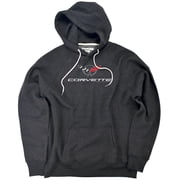 Chevrolet Corvette Modern Emblem Unisex Adult Slim Fit Pull-Over Heather Hoodie, Charcoal, Small