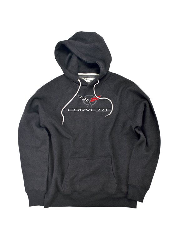Chevrolet Corvette Modern Emblem Unisex Adult Slim Fit Pull-Over Heather Hoodie, Charcoal, Small
