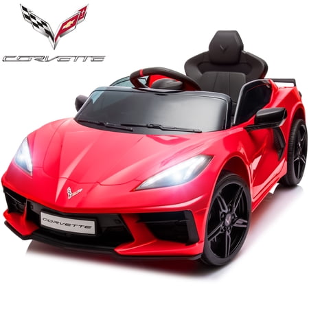 Chevrolet Corvette Ride on Cars, 12V Battery Powered Ride on Toy with Parent Remote Control, Electric Car for Kids Girl Boy 3-5 with Music, 4 Wheelers, Red