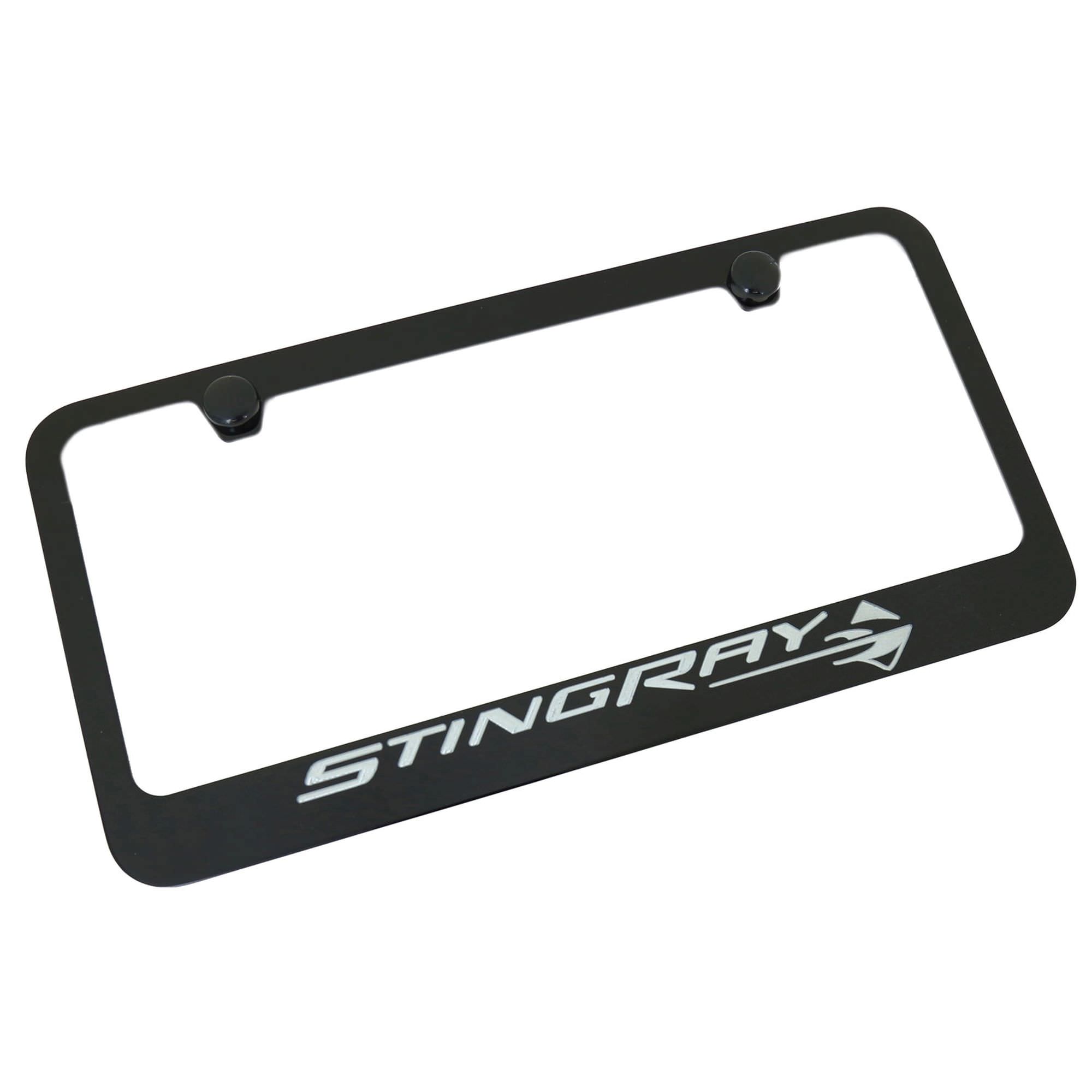 Official Corvette C7 Z06 Black License Plate Frame - GM Licensed, CNC Engraved, Made In USA (Screws & Caps Included)