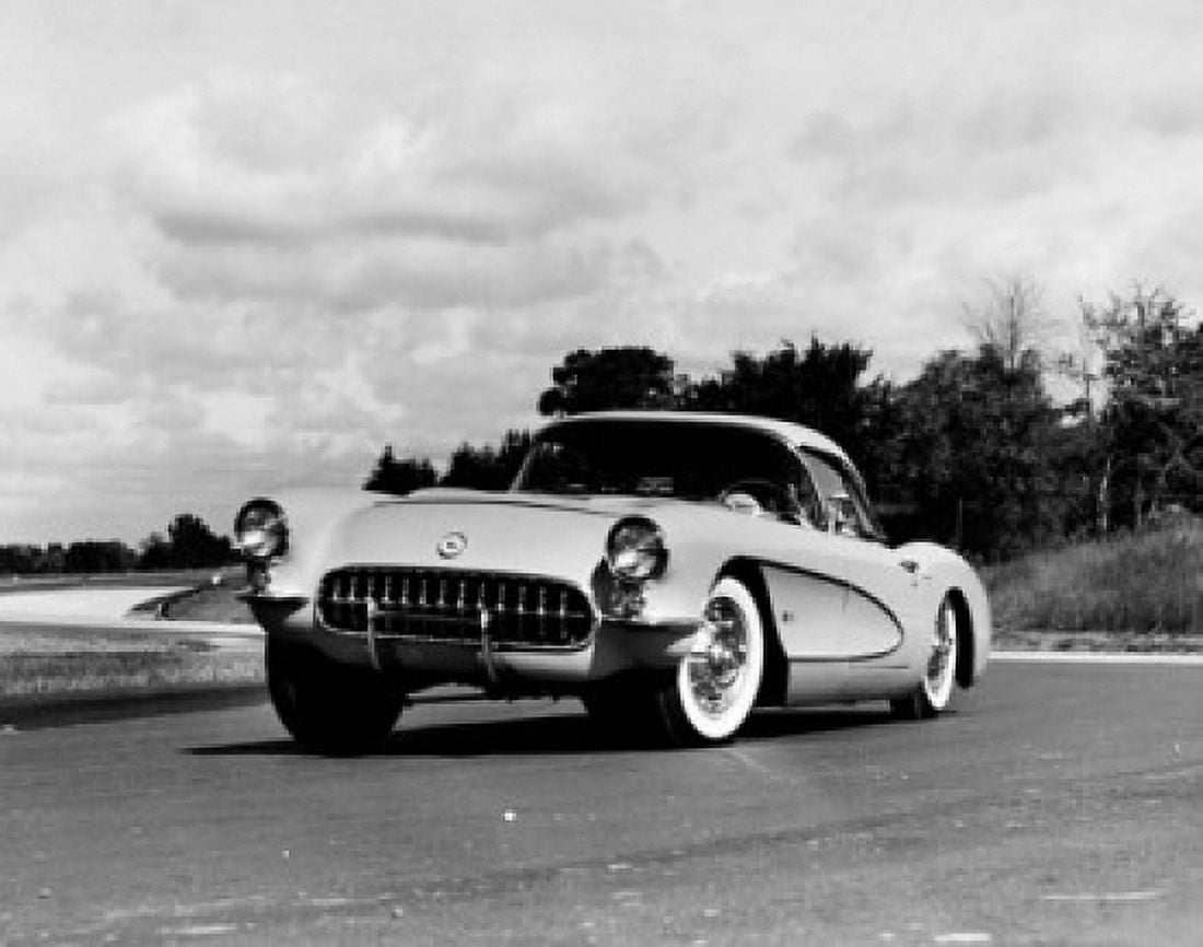 Chevrolet Corvette on the road Canvas Art - (24 x 36)