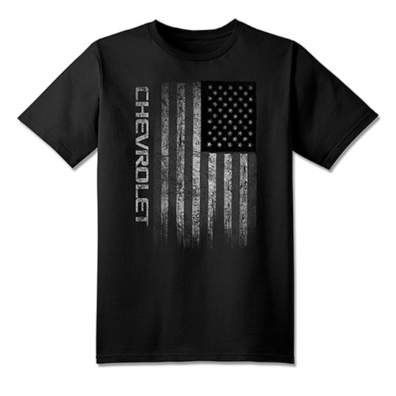 Chevrolet Distressed American Flag Black T-Shirt - Front Print - Size 2XL
