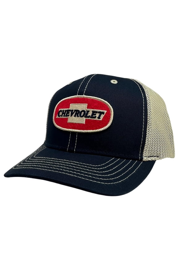 GM Men's Trucker Hat Bow Tie Embroidered Felt Patch Retro Snapback Cap (Navy/Cream)
