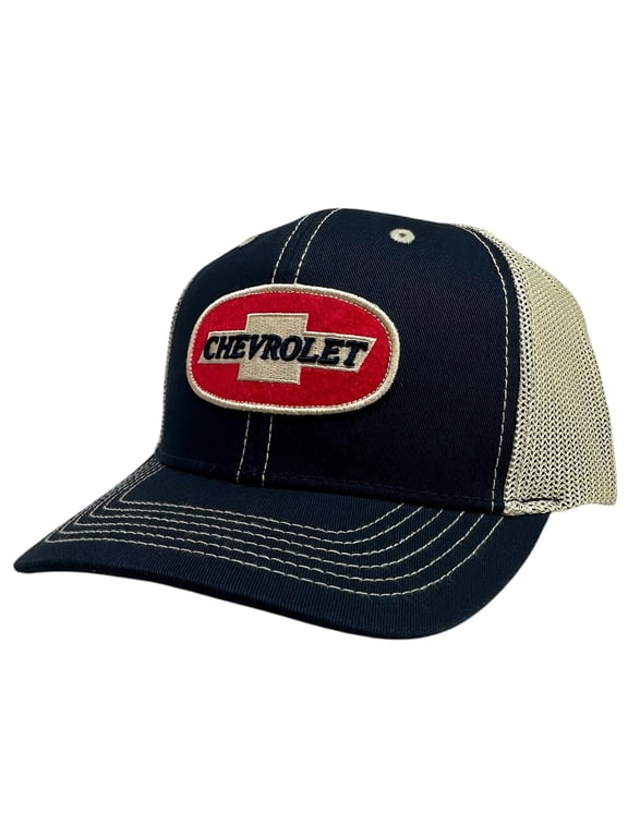 GM Men's Trucker Hat Bow Tie Embroidered Felt Patch Retro Snapback Cap (Navy/Cream)
