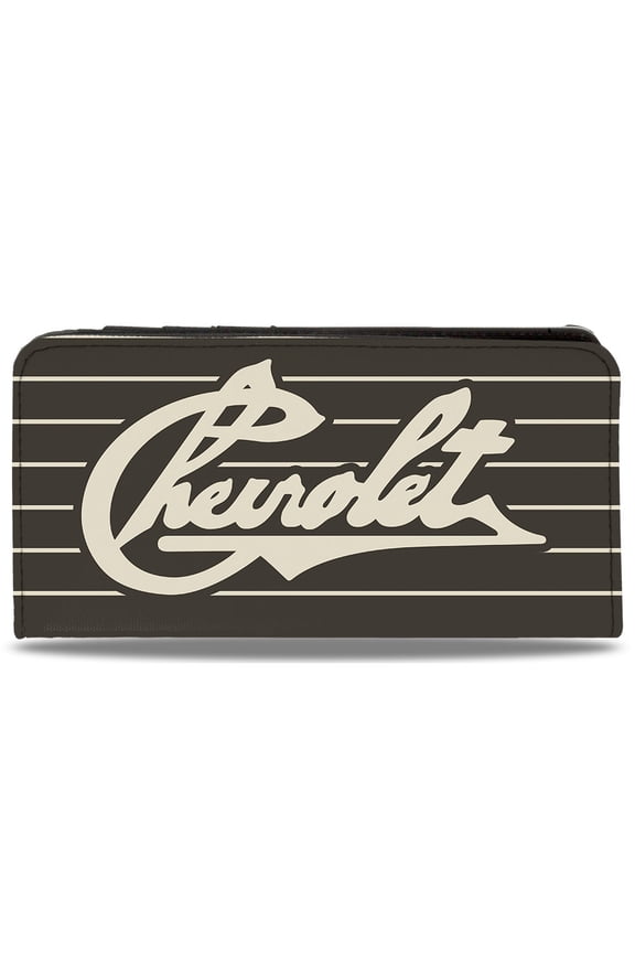 Chevrolet Heritage Script Stripe Charcoal Tan Canvas Snap Wallet One Size