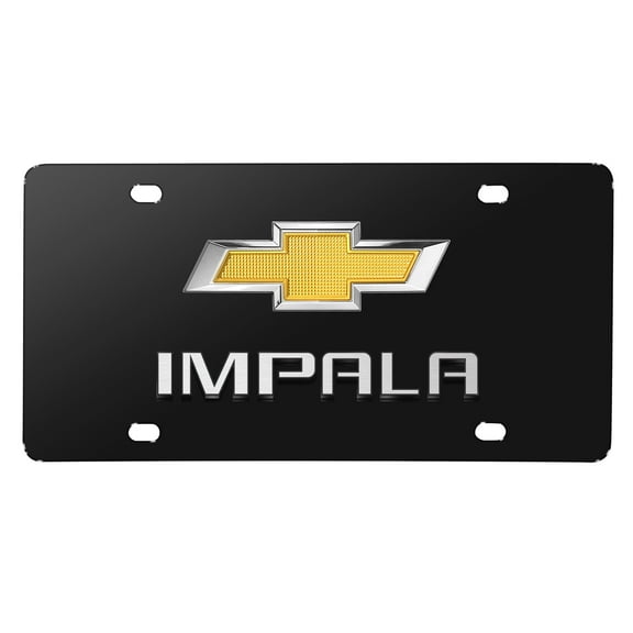Chevrolet Impala Gold Bowtie 3D Dual Logo Black Stainless Steel License Plate