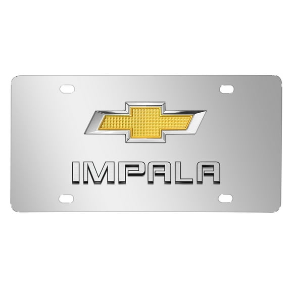 Chevrolet Impala Gold Bowtie 3D Dual Logo Mirror Chrome Stainless Steel License Plate