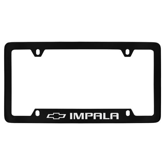 Chevrolet Impala wordmark black coated metal license plate frame holder