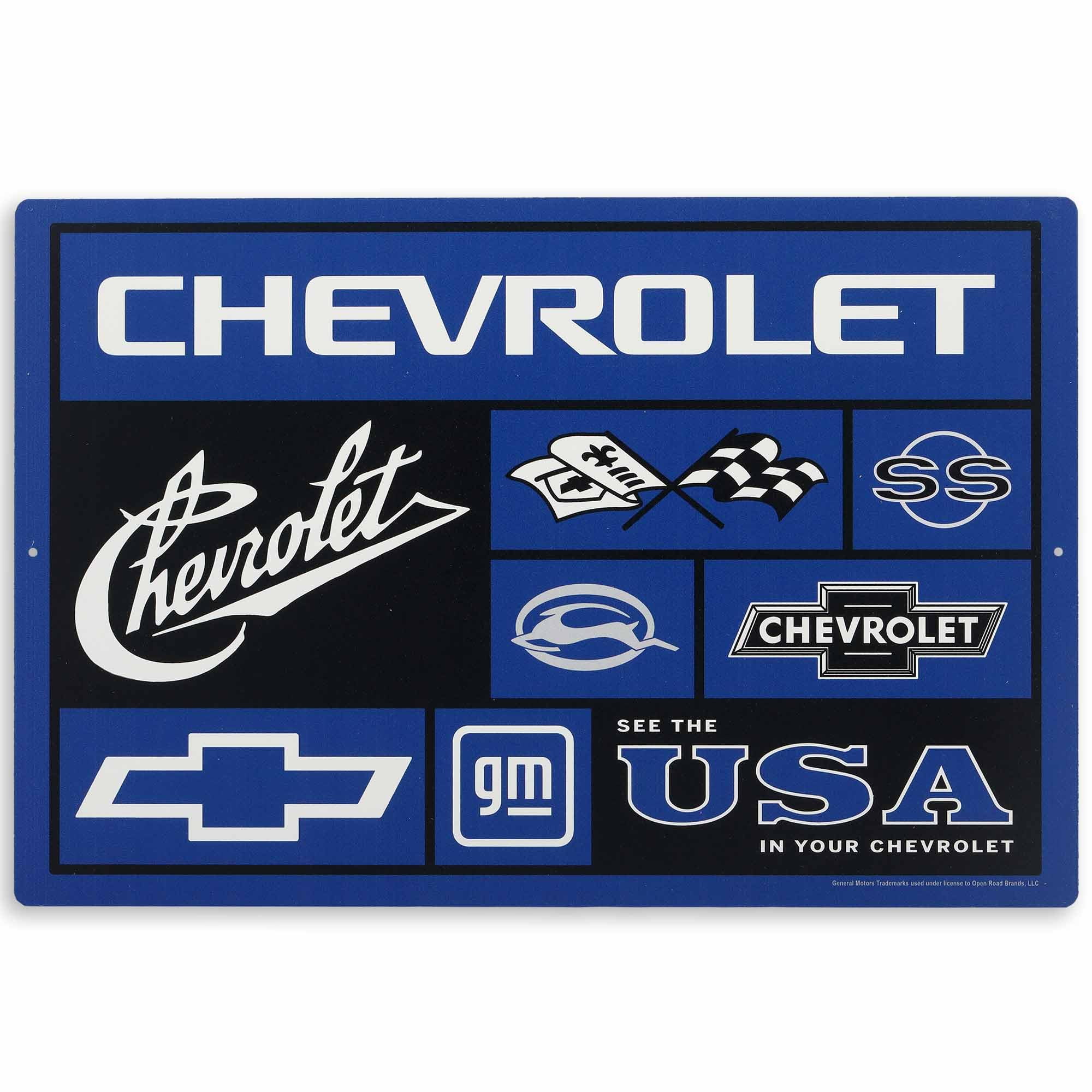 Chevrolet Logo Collage Metal Sign - Blue Chevrolet Wall Sign for Garage ...