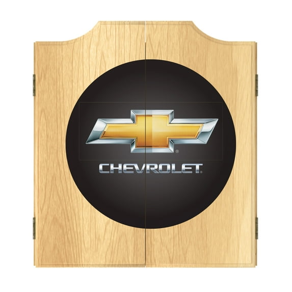 Chevrolet Logo Dart Board Cabinet Set with 6 Steel Tip Darts