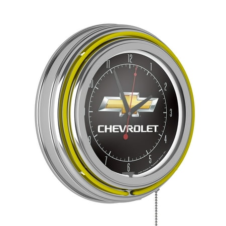 Chevrolet Logo Retro Neon Analog Wall Clock with Pull Chain