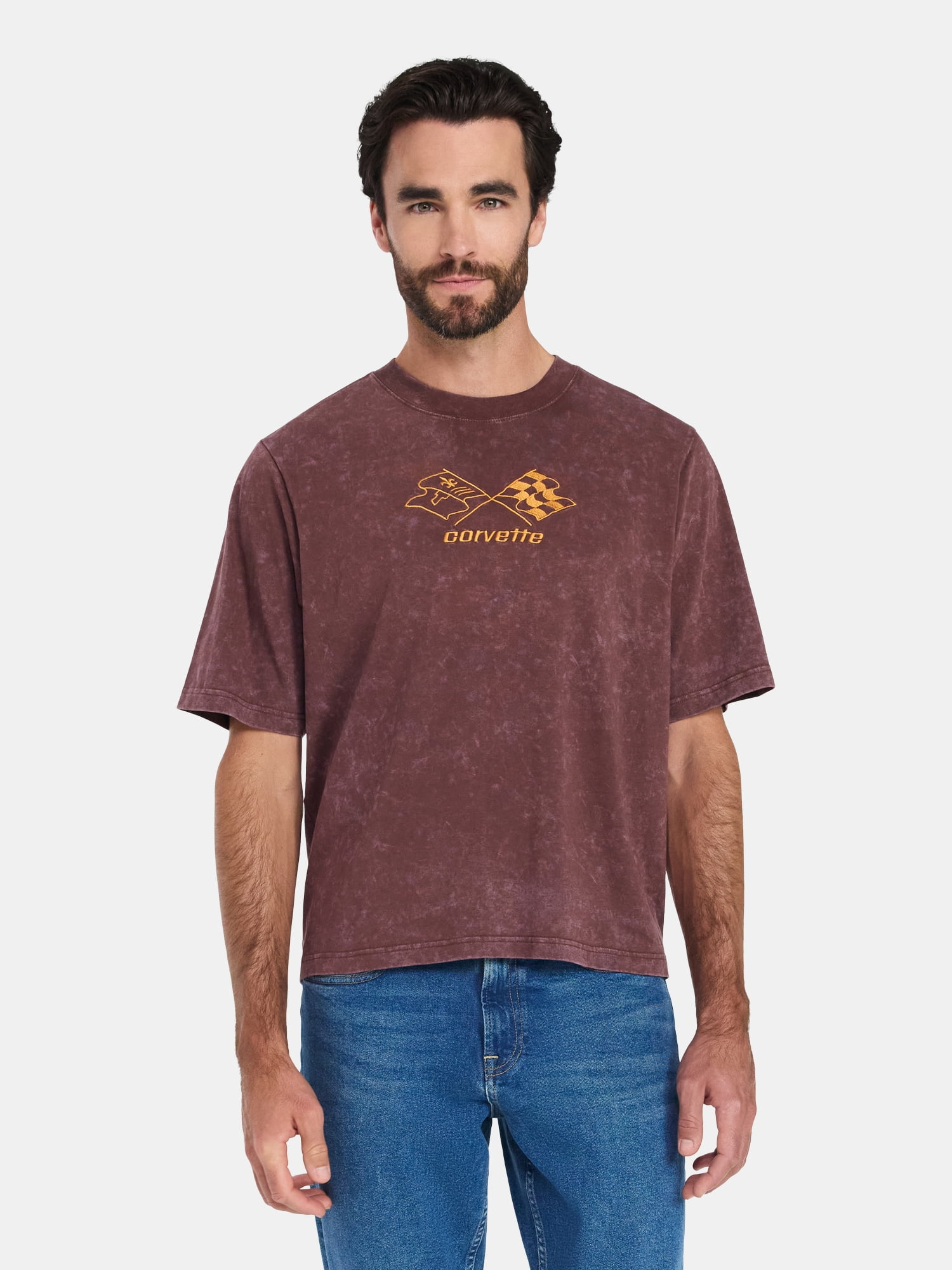 Chevy Corvette Men's and Big Men's Front Back Cropped Graphic Tee with Short Sleeves, Sizes S-2XL