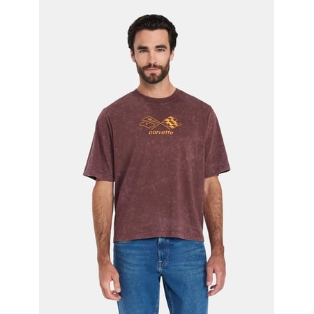 Chevrolet Chevy Corvette Men's and Big Men's Front Back Cropped Graphic Tee with Short Sleeves, Sizes S-2XL