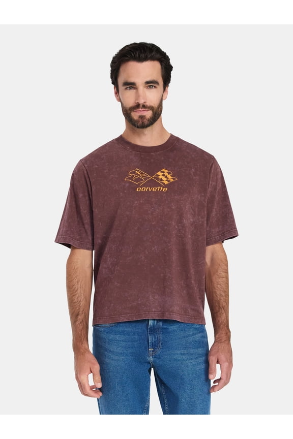 Chevy Corvette Men's and Big Men's Front Back Cropped Graphic Tee with Short Sleeves, Sizes S-2XL