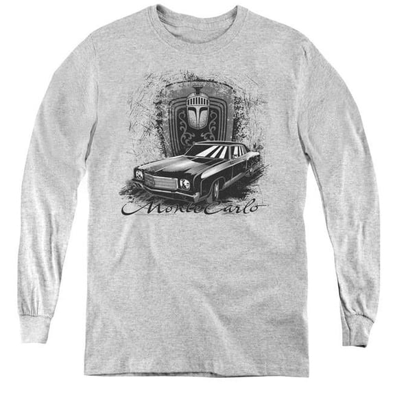 Chevrolet & Monte Carlo Drawing-Youth Long Sleeve Tee, Athletic Heather - Medium