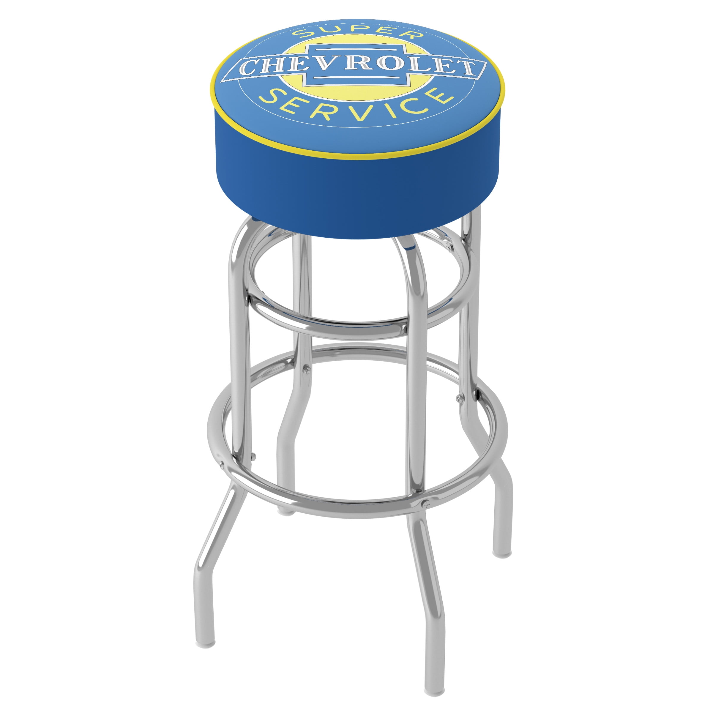 Blue and Chrome Swivel Backless Metal Bar Stool
