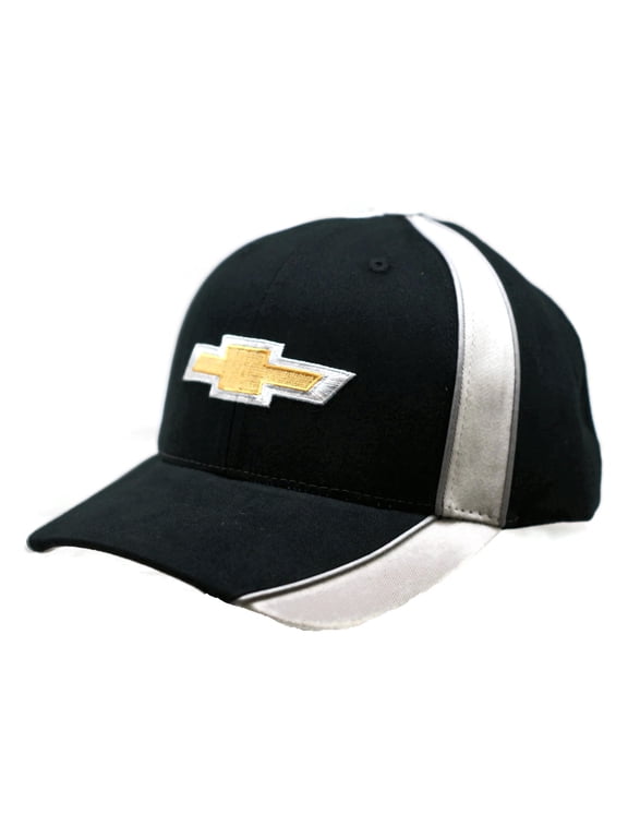 Chevrolet Performance Stripe Adjustable Cotton Twill Sport Baseball Cap, Black & Gray, 1 Count