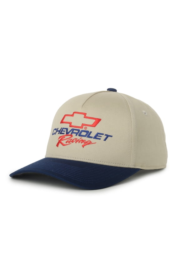 Racing Logo Structured Trucker Hat, Putty & Royal, Adjustable Snapback