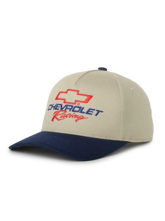 Racing Logo Structured Trucker Hat, Putty & Royal, Adjustable Snapback
