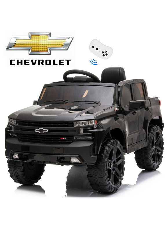 Chevrolet Silverado 12V Powered Ride on Cars for Kids, Remote Control, LED Light, MP3 Player, Electric Ride on Toys Truck for Boys Girls Gifts, Black