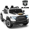 thumbnail image 1 of RAM 24V Ride on Cars for Tow Kids, RAM 1500 RHO 2 Seat Battery Powered Ride on Toys with Remote Control, 4 Wheels Suspension Trunk, LED Light, MP3 Player, Electric Car for Kids Boy Girl Gift, White, 1 of 10