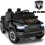 RAM 24V Ride on Cars for Kids, RAM 1500 RHO 2 Seat Battery Powered Ride on Toys with Remote Control, 4 Wheels Suspension Trunk, LED Light, MP3 Player, Electric Car for Kids Boy Girl Gift, Black