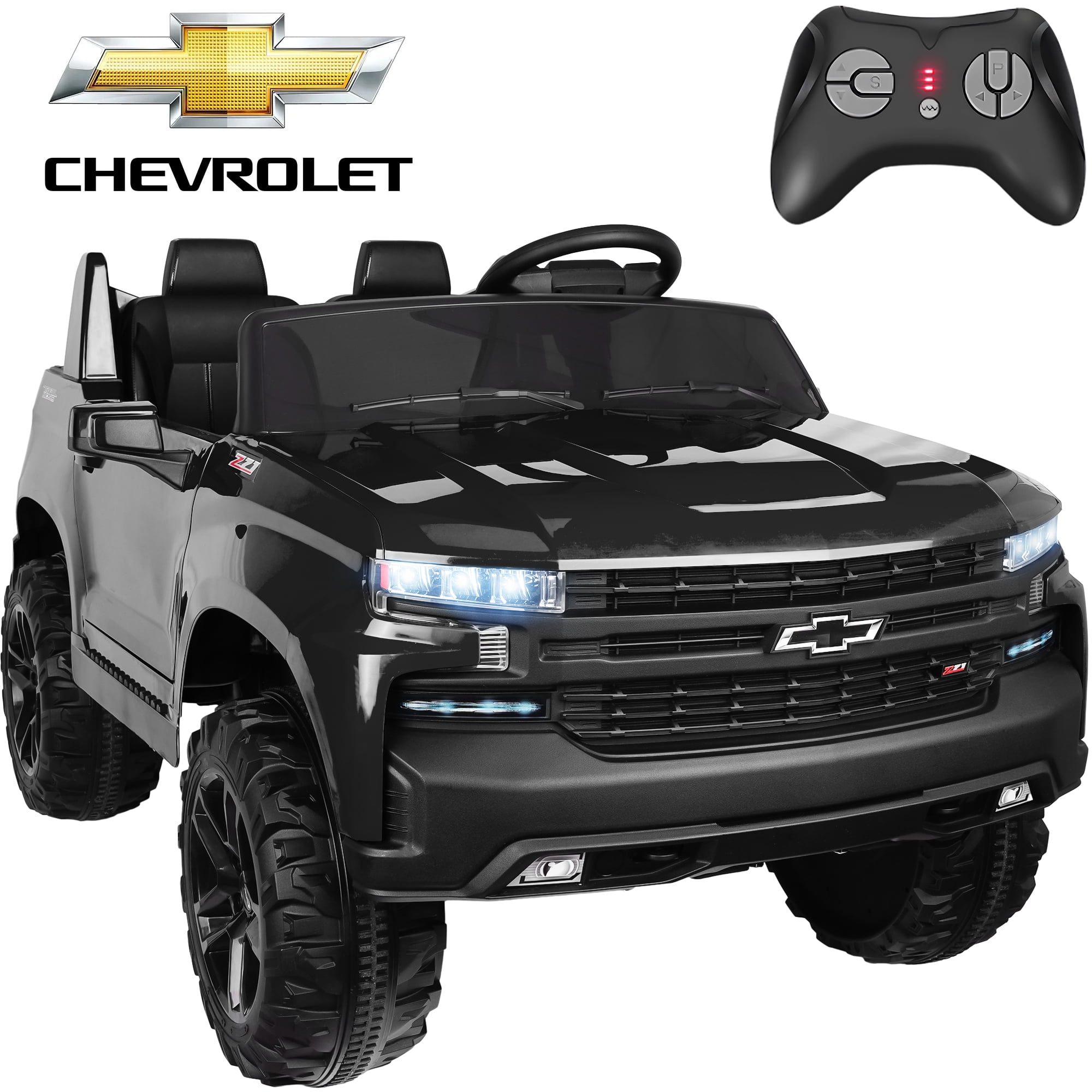 The Coupon deal of  Chevrolet Silverado 24V Powered Ride on Cars for Kids, Extra large Real 2 Seat Ride on Toys with Remote Control, LED Light, MP3 Player, Electric Vehicles Ride on Truck for Boys Girls Gifts, Black