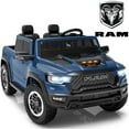 thumbnail image 1 of RAM 24V Ride on Cars for Tow Kids, RAM 1500 RHO 2 Seat Battery Powered Ride on Toys with Remote Control, 4 Wheels Suspension Trunk, LED Light, MP3 Player, Electric Car for Kids Boy Girl Gift, Blue, 1 of 10