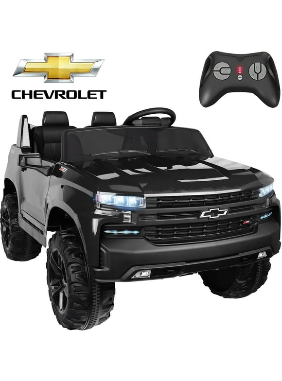Chevrolet Silverado 24V Powered Ride on Cars for Kids, Extra large Real 2 Seat Ride on Toys with Remote Control, LED Light, MP3 Player, Electric Vehicles Ride on Truck for Boys Girls Gifts, Black