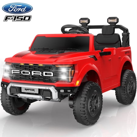 iRerts 24V Ride on Toys for Big Kids, Licensed Ford F 150 Raptor 2 Seater Ride on Cars with Remote Control, Bluetooth, FM Radio, LED Lights, 4 Wheels Suspension, Electric Car for Kids Ages 3-8, Red