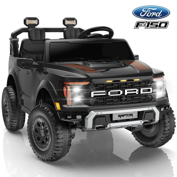 24V 2 Seater Ride on Toys for Big Kids, Licensed Ford F 150 Raptor Ride on Cars with Remote Control, Bluetooth, FM Radio, LED Lights, 4 Wheels Suspension, Electric Car for Kids Boys Girls 3-8, Black