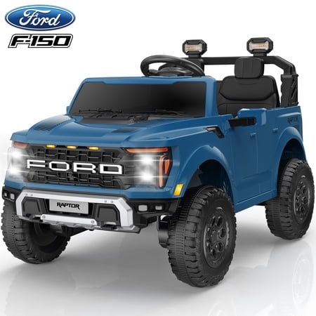 iRerts 24V Ride on Toys for Big Kids, Licensed Ford F 150 Raptor 2 Seater Ride on Cars with Remote Control, Bluetooth, FM Radio, LED Lights, 4 Wheels Suspension, Electric Car for Kids Ages 3-8, Blue