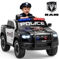 thumbnail image 1 of RAM 1500 Ride on Truck Cars, 12V Powered Ride on Toys with Remote Control, 4 Wheel Suspension Electric Cars for 3-5 Yrs Boy Girl W/Key Switch, Safety Belt, Music, Bluetooth, LED, Black Police Truck, 1 of 10