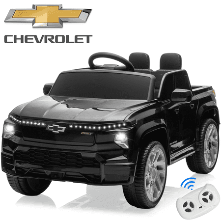 Chevrolet Silverado 24V Ride on Truck, Black Ride on Toys with Remote Control, Battery Powered Ride on Cars for Boys, Electric Truck Cars for Kids to Ride, LED Lights, MP3 Music, Single Seat, Black