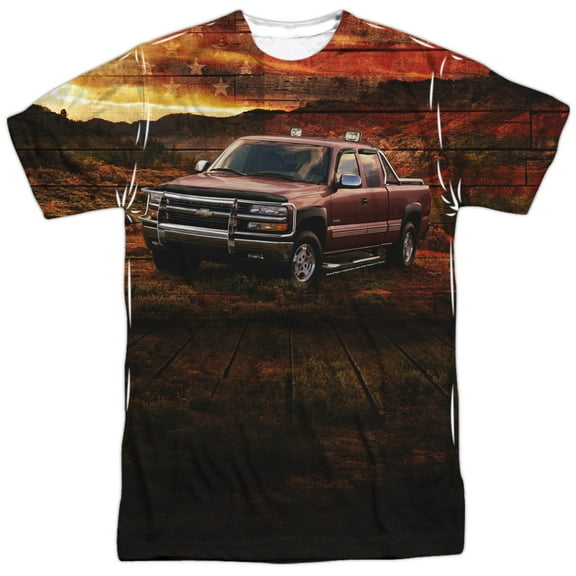 Chevrolet Autos Chevy Silverado In The Mud US Flag Adult Front Print T-Shirt