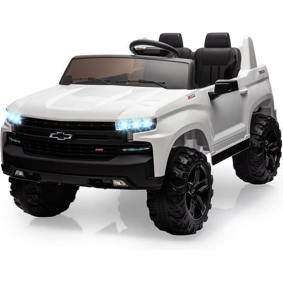 Chevrolet Silverado Licensed 24V 2 Seater Kids Ride on Truck Car with Remote Control, Battery Powered Electric Ride on Toys for 3-8 Years Boys & Girls, White