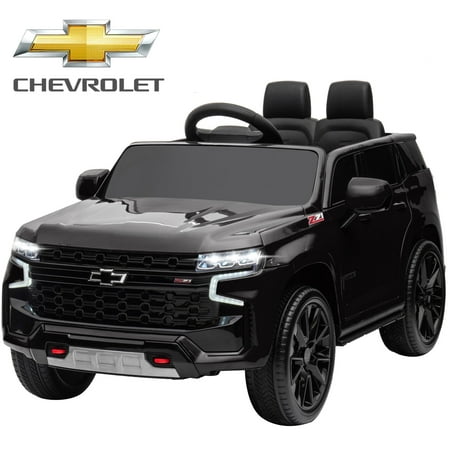 Chevrolet Tahoe Kids Ride on Car, 12V Powered Ride on Toy with Remote Control, 4 Wheels Suspension, Safety Belt, MP3 Player, LED Lights, Electric Vehicles for 3-5 Years Boys Girls, Black