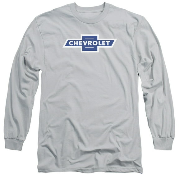 Chevrolet Vintage White Border Bowtie Long Sleeve Adult 18/1 T-Shirt Silver