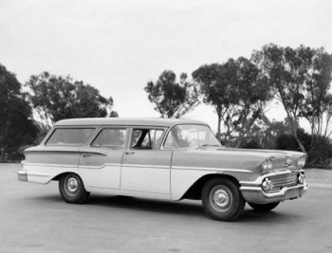 Chevrolet Yeoman Station Wagon on the road Canvas Art - (24 x 36)