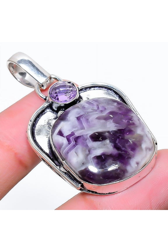 Chevron Amethyst, Amethyst 925 Sterling Silver Jewelry Pendant 1.89"