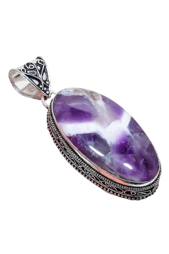 Chevron Amethyst Gemstone Handmade 925 Sterling Silver Jewelry Pendant 2.17" AH-873