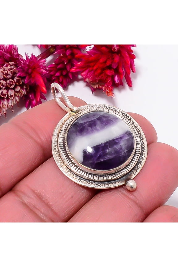 Chevron Amethyst - Mashamba Designer Handmade 925 Sterling Silver Pendant 1.64" Sku37, Purple Pendant, Natural Gemstone Pendant