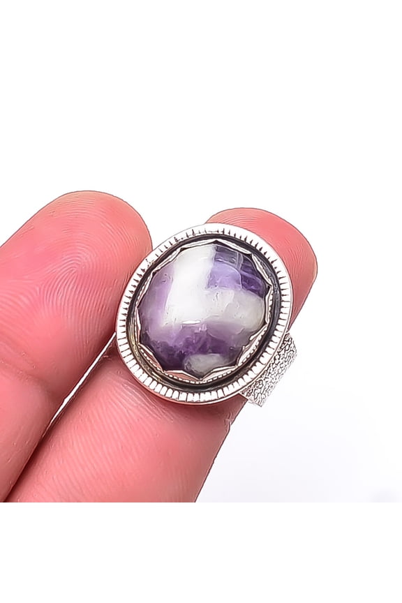 Chevron Amethyst -Mashamba Designer Handmade Oxidised 925 Sterling Silver Ring s.8, Purple Amethyst Ring R_9447_218_54