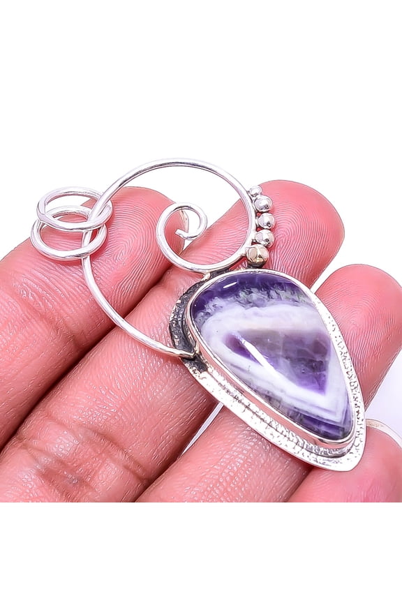 Chevron Amethyst - Mashamba Handmade 925 Sterling Silver Pendant 2.15" P16, Gemstone Jewelry, Birthday Gift, Christmas Gift